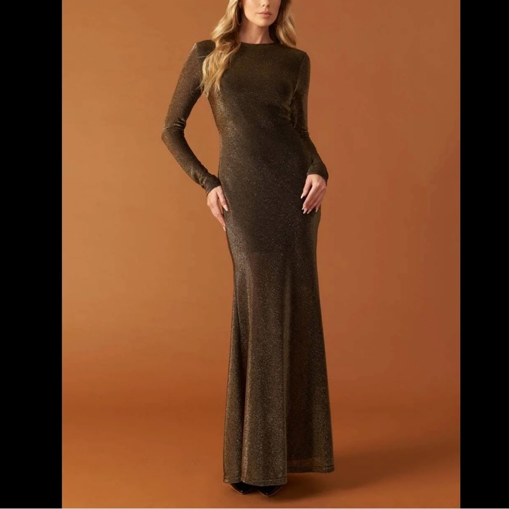 Flying Tomato I'M TELLING YOU MERMAID MAXI DRESS S Gold / Black Long Sleeve